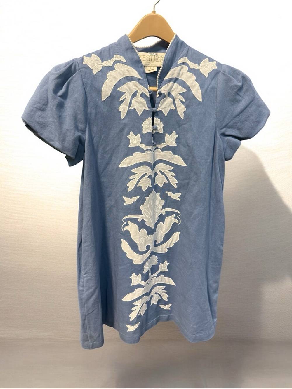 Mestiza New York Elliana Barong Mini Dress in Coastal Blue